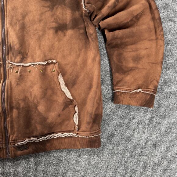 VTG Miskeen Originals Brown Tie-Dye Embroidered Art Zip Hoodie Streetwear Jacket - Picture 8 of 13